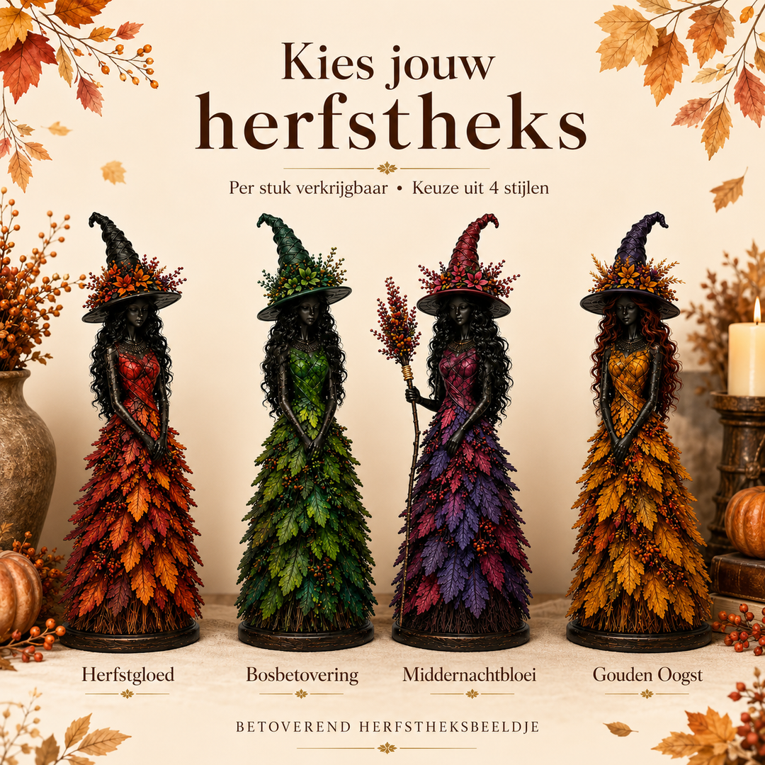 Handmade Autumn Witch Figurine with Hand-Painted Leaf Details 2