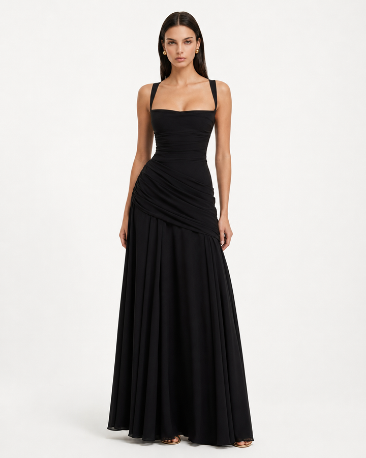 Women's Maxi Dress with Square Neck, Gathered Waist & Back Lace-Up 17