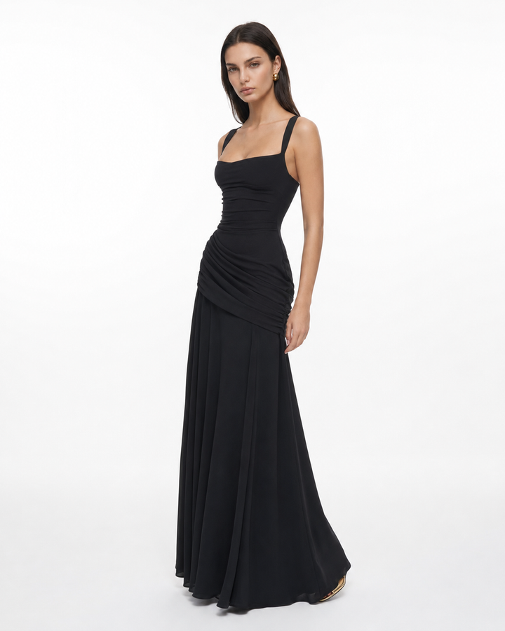 Women's Maxi Dress with Square Neck, Gathered Waist & Back Lace-Up 13
