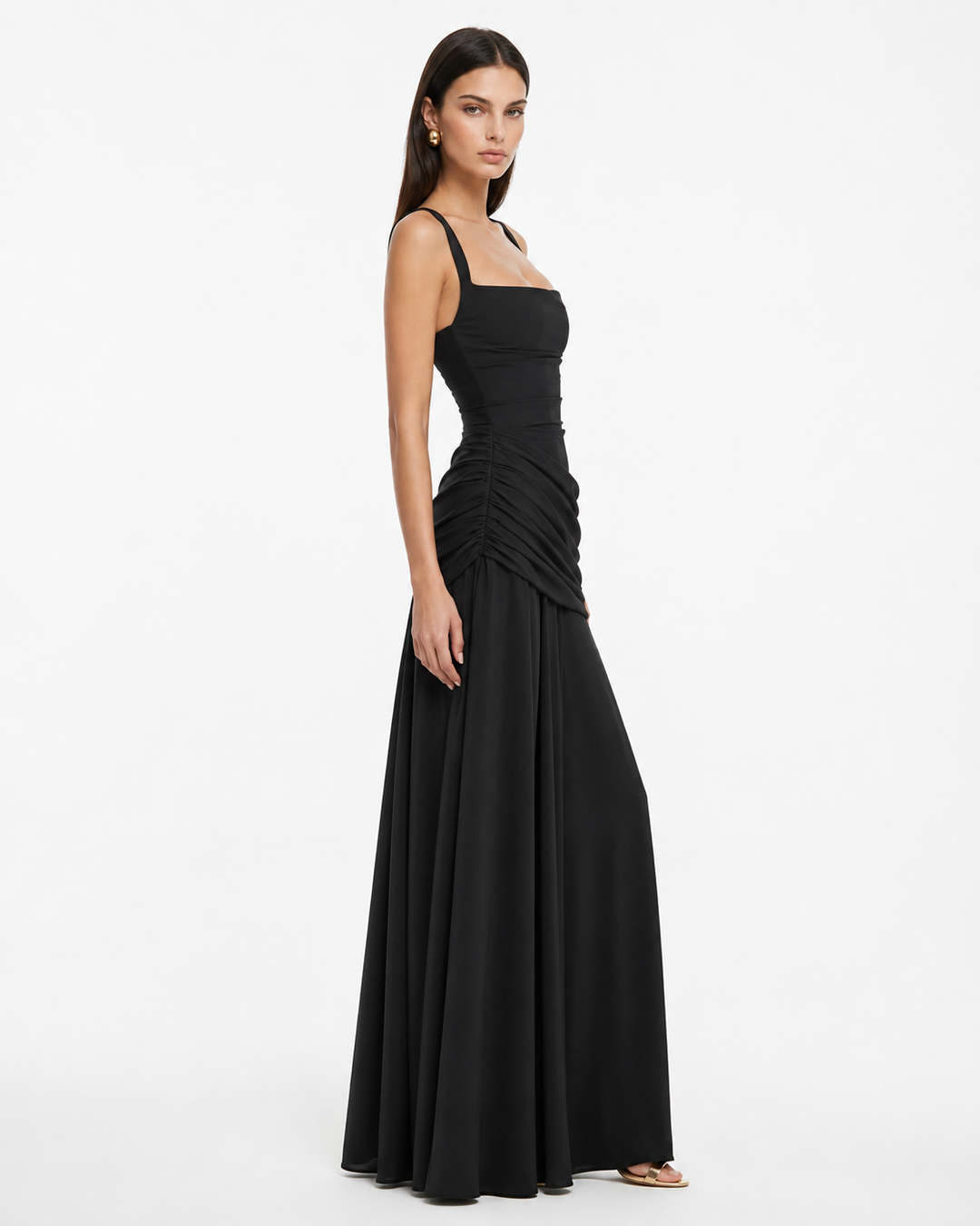 Women's Maxi Dress with Square Neck, Gathered Waist & Back Lace-Up 12