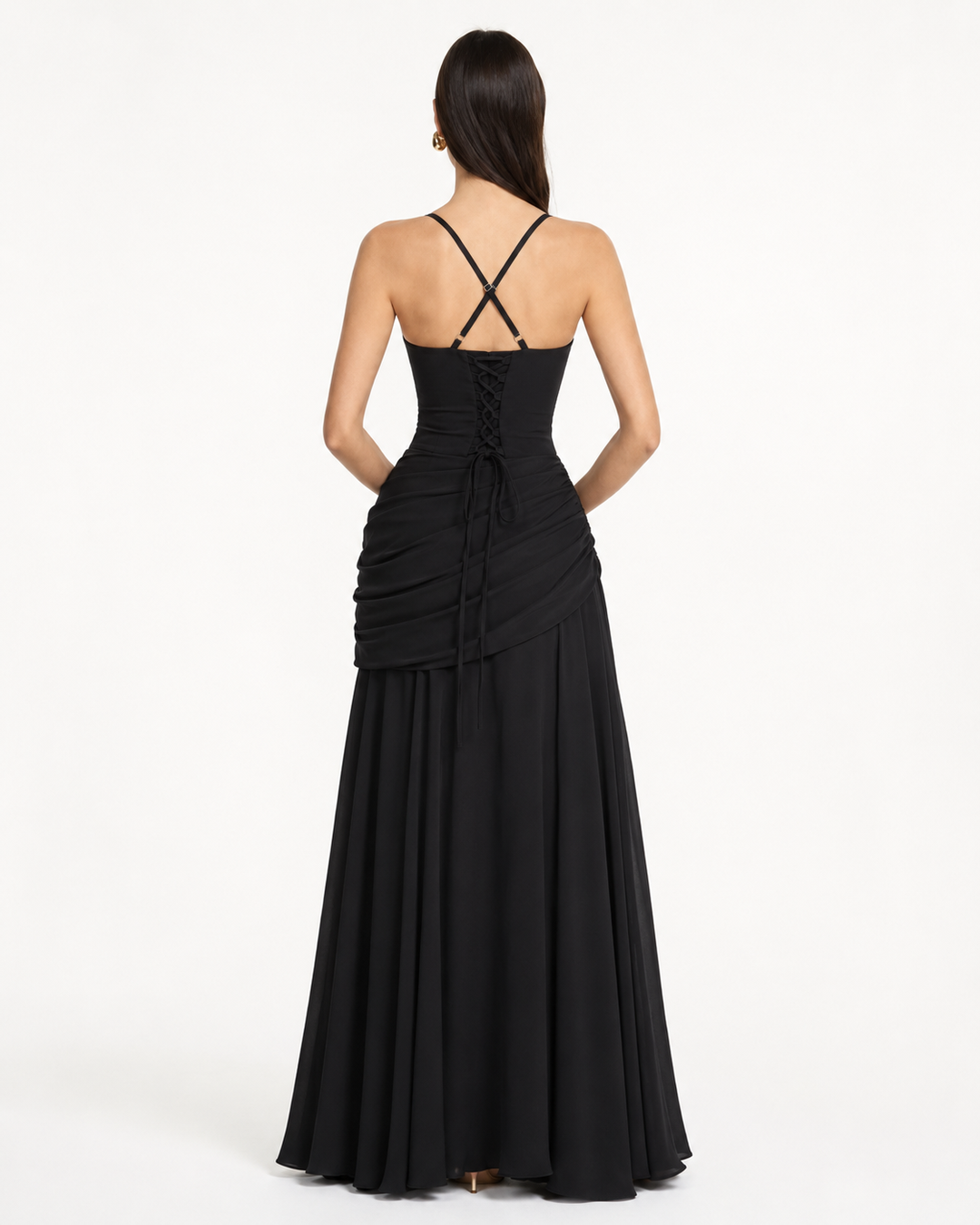 Women's Maxi Dress with Square Neck, Gathered Waist & Back Lace-Up 14