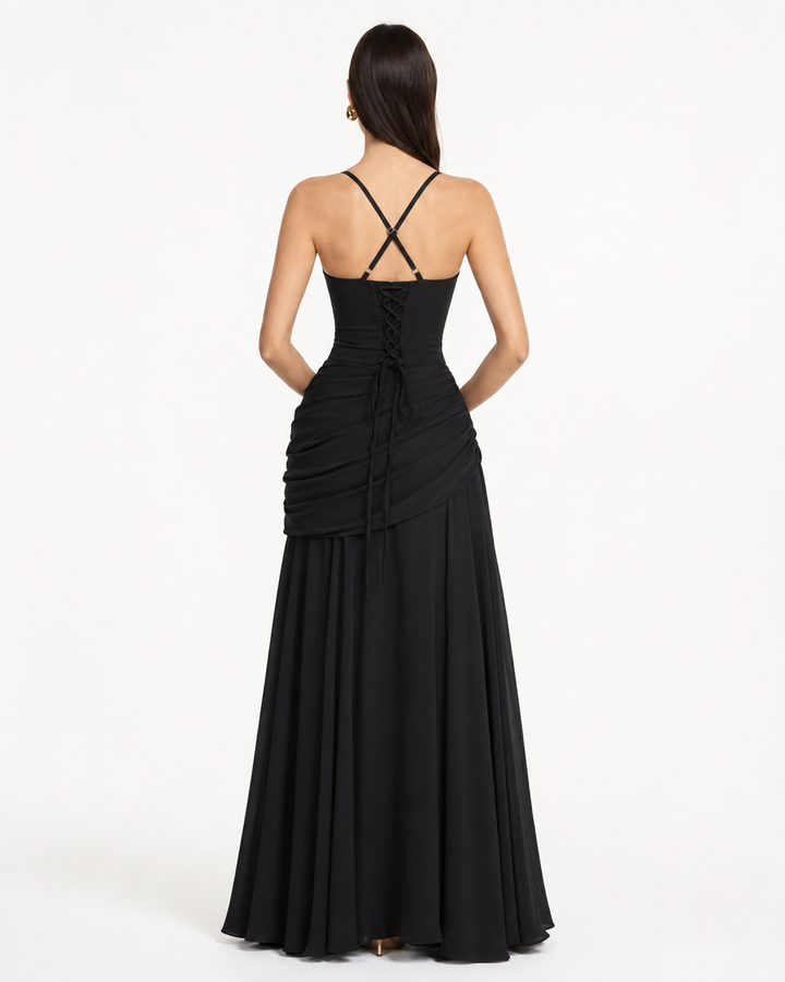 Women's Maxi Dress with Square Neck, Gathered Waist & Back Lace-Up 14