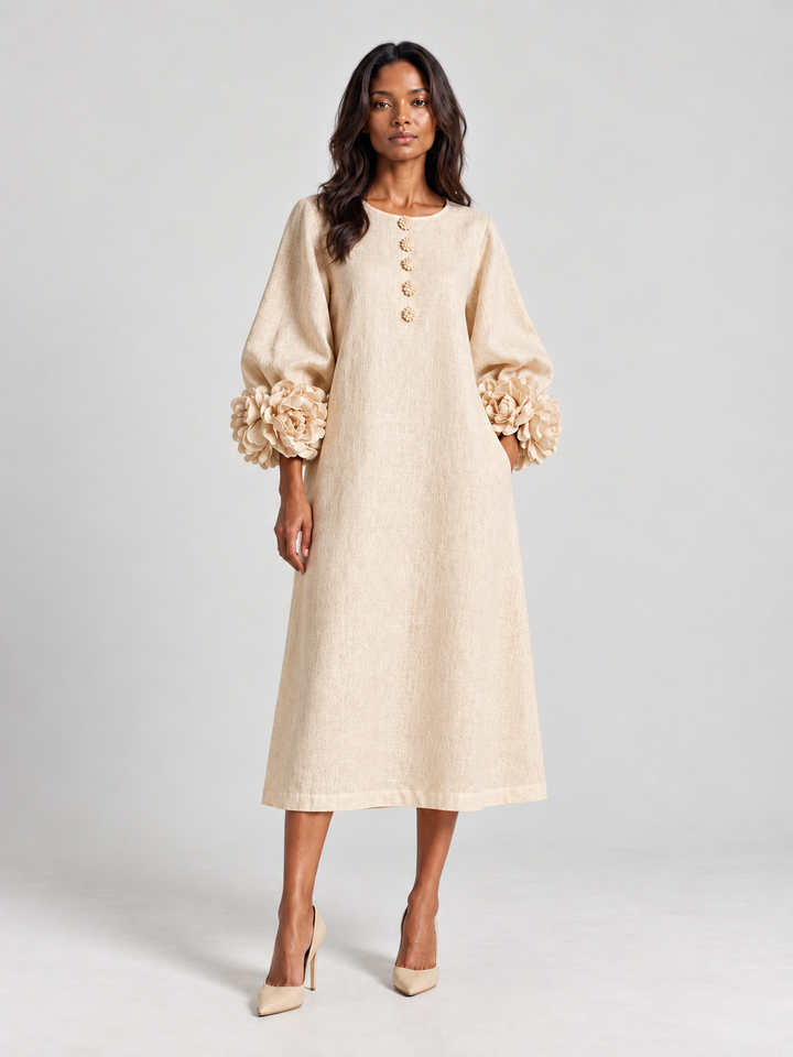 Elegant Long Flowy Dress with Puff Sleeves 1