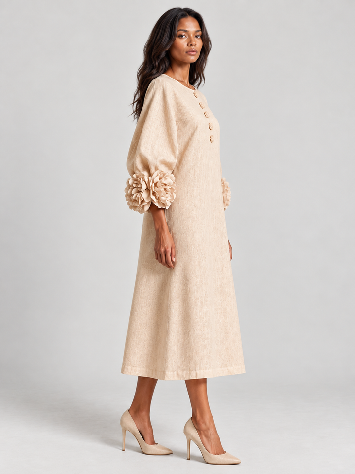 Elegant Long Flowy Dress with Puff Sleeves 3