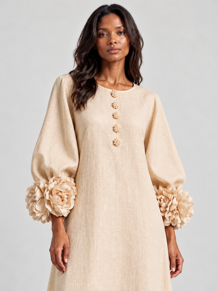 Elegant Long Flowy Dress with Puff Sleeves 2