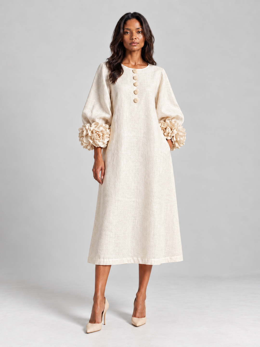 Elegant Long Flowy Dress with Puff Sleeves 6