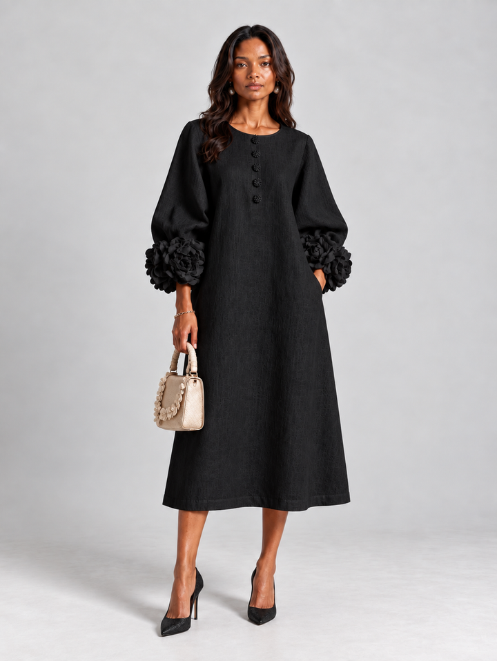 Elegant Long Flowy Dress with Puff Sleeves 7