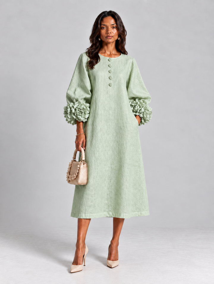 Elegant Long Flowy Dress with Puff Sleeves 8