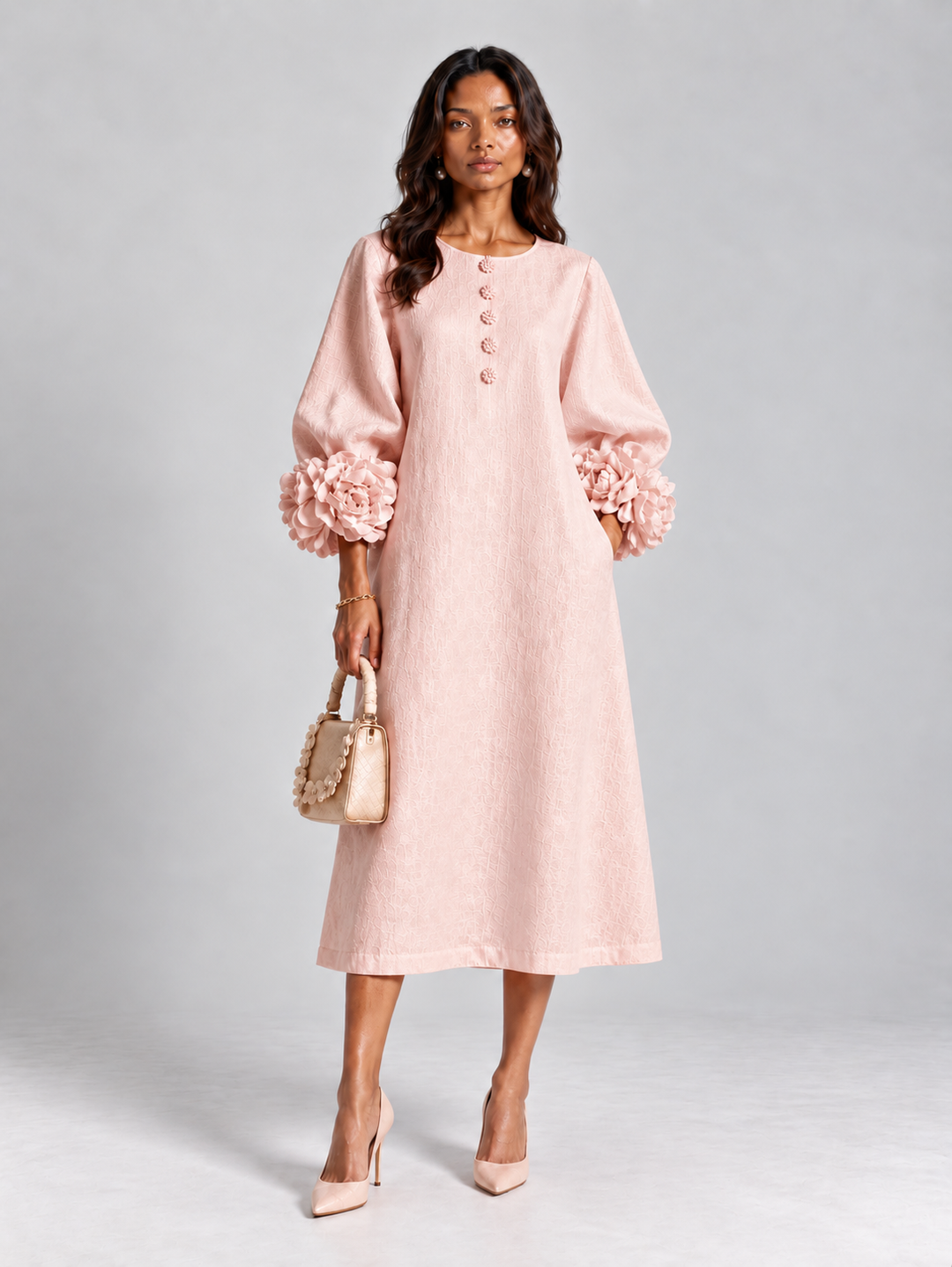 Elegant Long Flowy Dress with Puff Sleeves 9