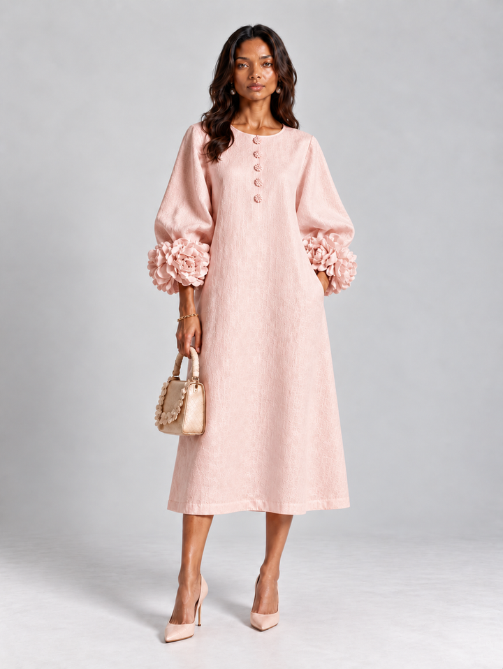 Elegant Long Flowy Dress with Puff Sleeves 9