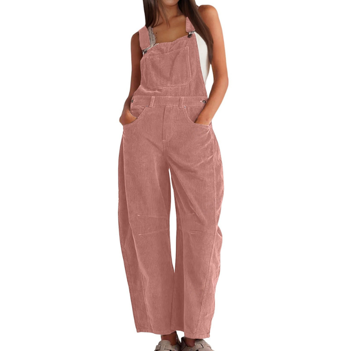 Women's Corduroy Wide-Leg Dungarees - Relaxed Utility Jumpsuit 1