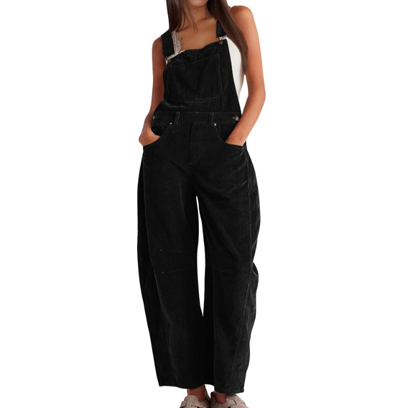 Women's Corduroy Wide-Leg Dungarees - Relaxed Utility Jumpsuit 2