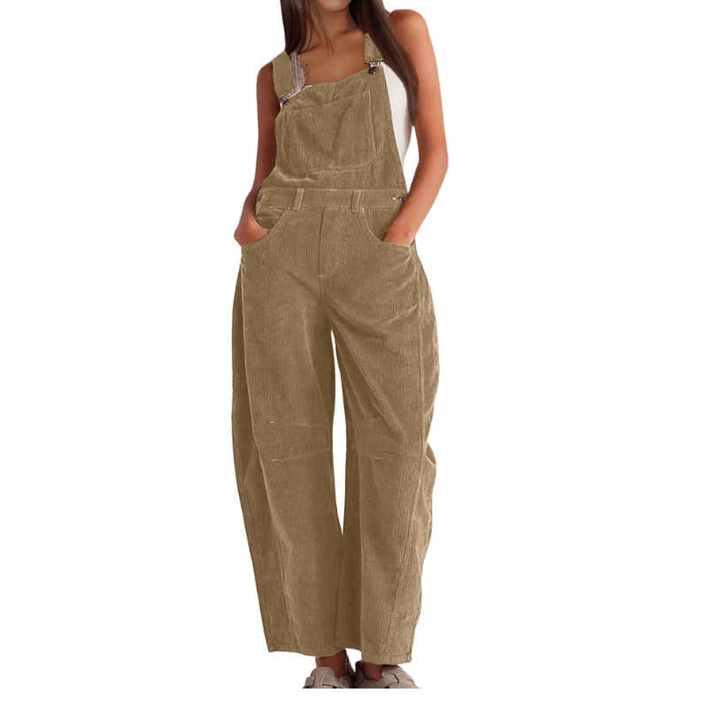 Women's Corduroy Wide-Leg Dungarees - Relaxed Utility Jumpsuit 4