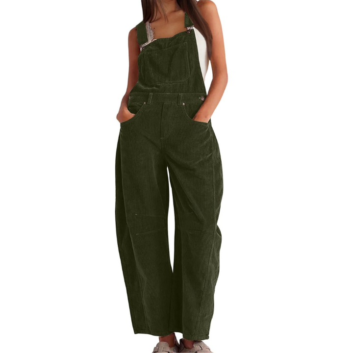 Women's Corduroy Wide-Leg Dungarees - Relaxed Utility Jumpsuit 6