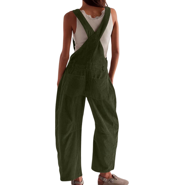 Women's Corduroy Wide-Leg Dungarees - Relaxed Utility Jumpsuit 7