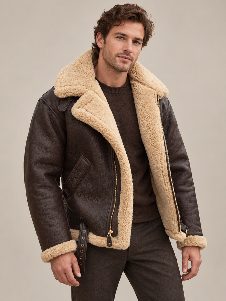 Men's Genuine Lambskin Leather Jacket with Zip Stand Collar and Soft Lining 1