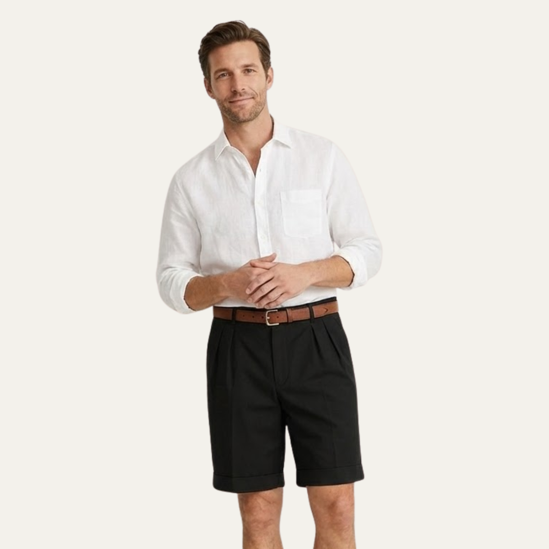 Classic Men's Chino Shorts With Double Pleat And Turn-Up Hem 10