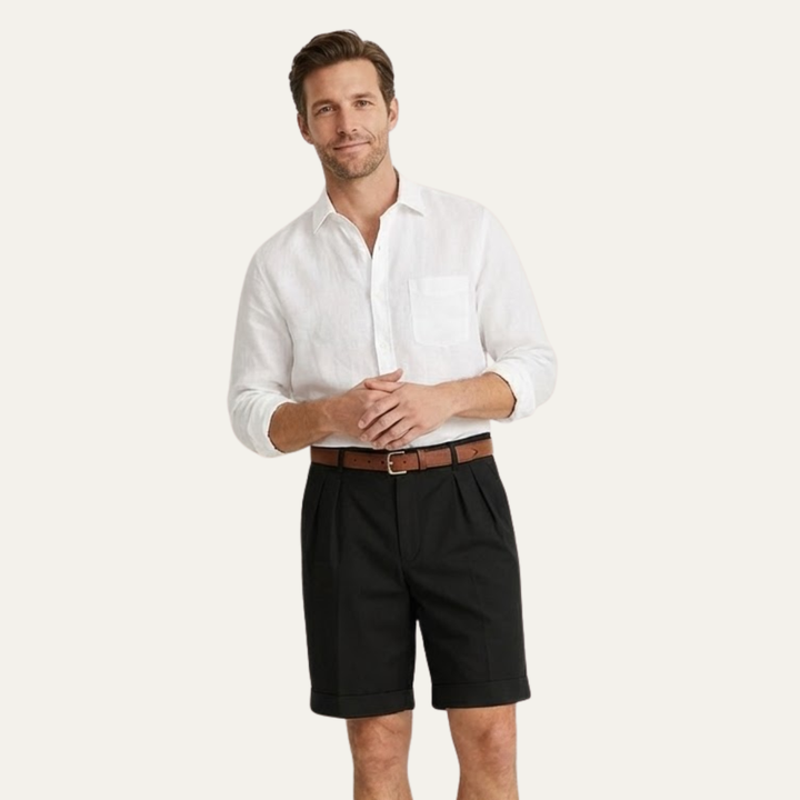 Classic Men's Chino Shorts With Double Pleat And Turn-Up Hem 10