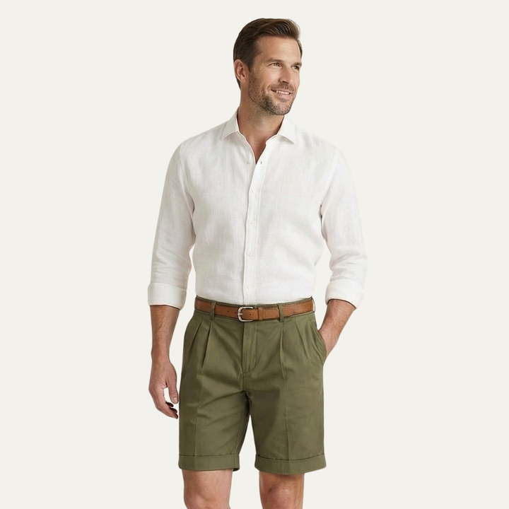 Classic Men's Chino Shorts With Double Pleat And Turn-Up Hem 12