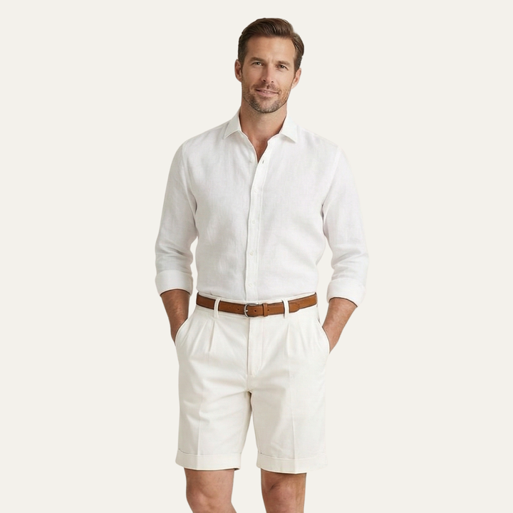 Classic Men's Chino Shorts With Double Pleat And Turn-Up Hem 6