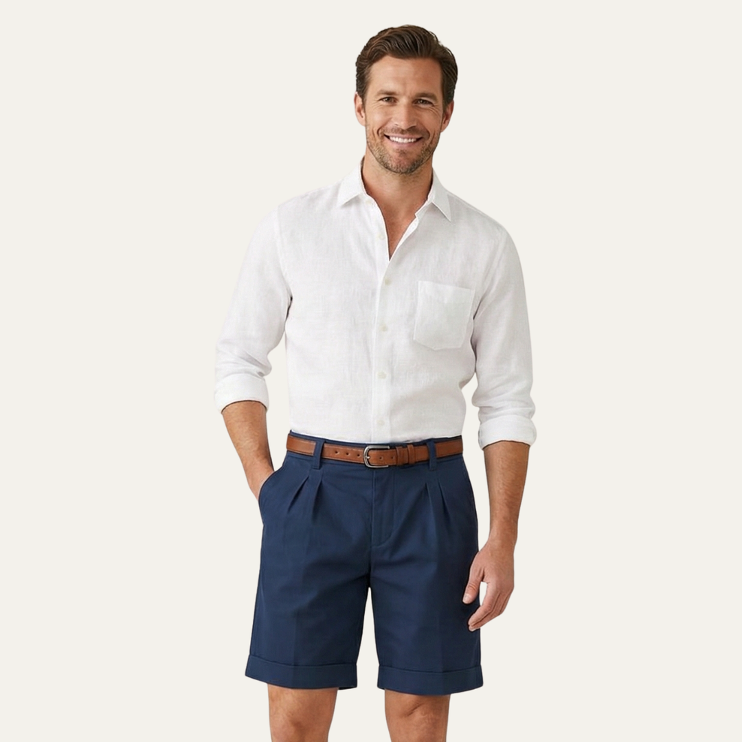Classic Men's Chino Shorts With Double Pleat And Turn-Up Hem 8