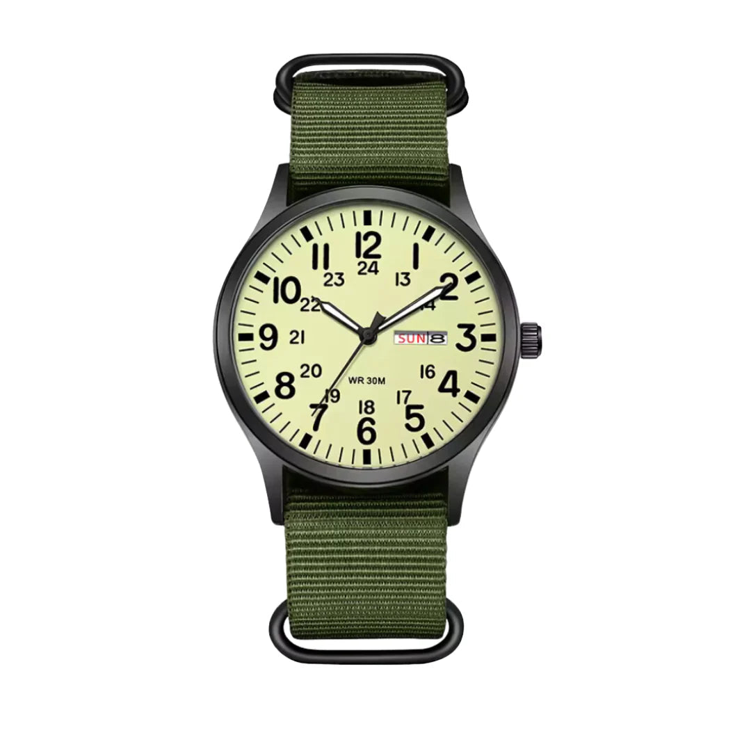 Men's Field Watch with Woven Fabric Strap and Day-Date Window 5