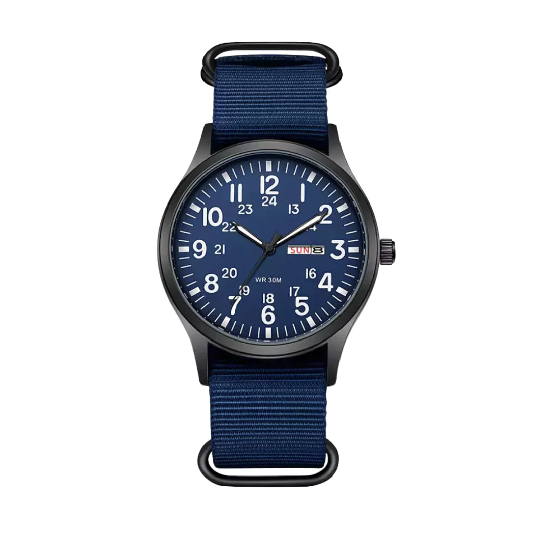 Men's Field Watch with Woven Fabric Strap and Day-Date Window 6