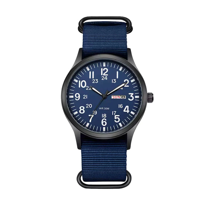 Men's Field Watch with Woven Fabric Strap and Day-Date Window 6