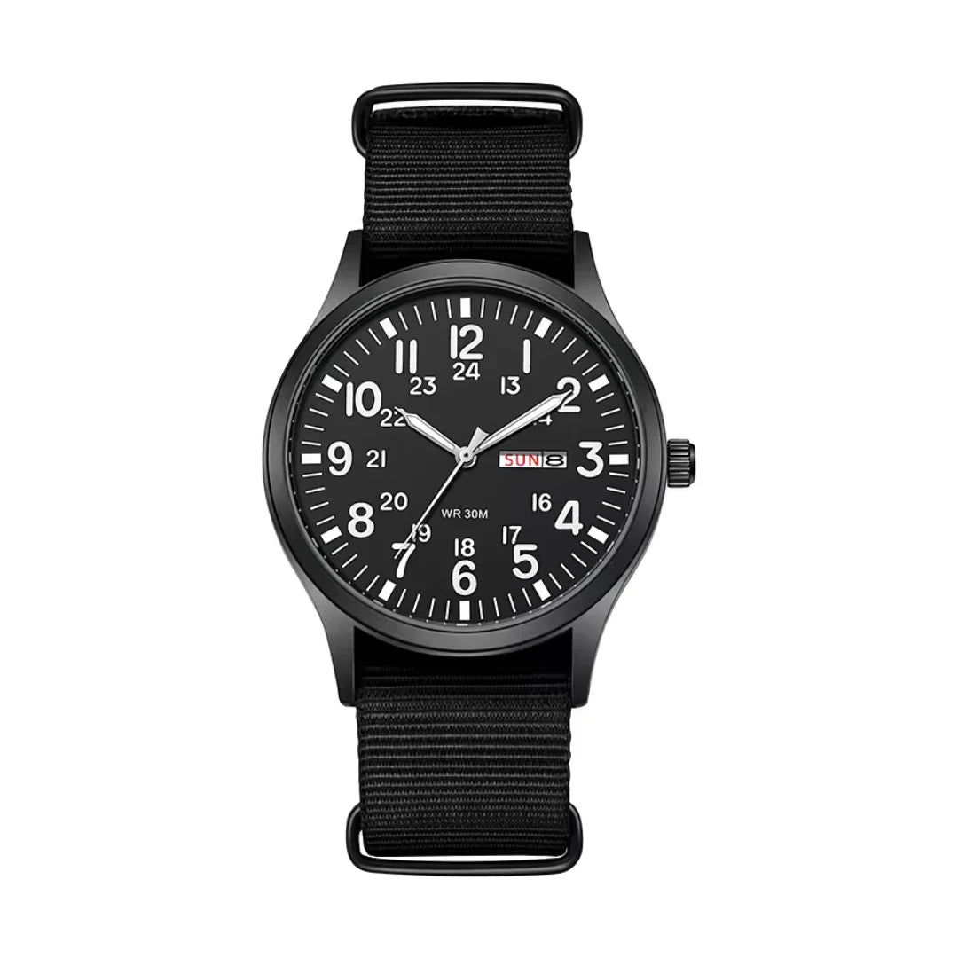Men's Field Watch with Woven Fabric Strap and Day-Date Window 7