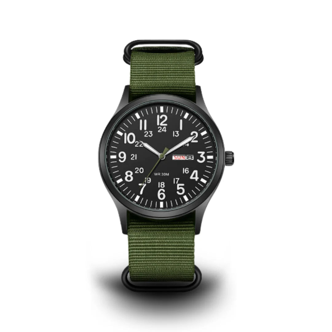 Men's Field Watch with Woven Fabric Strap and Day-Date Window 1