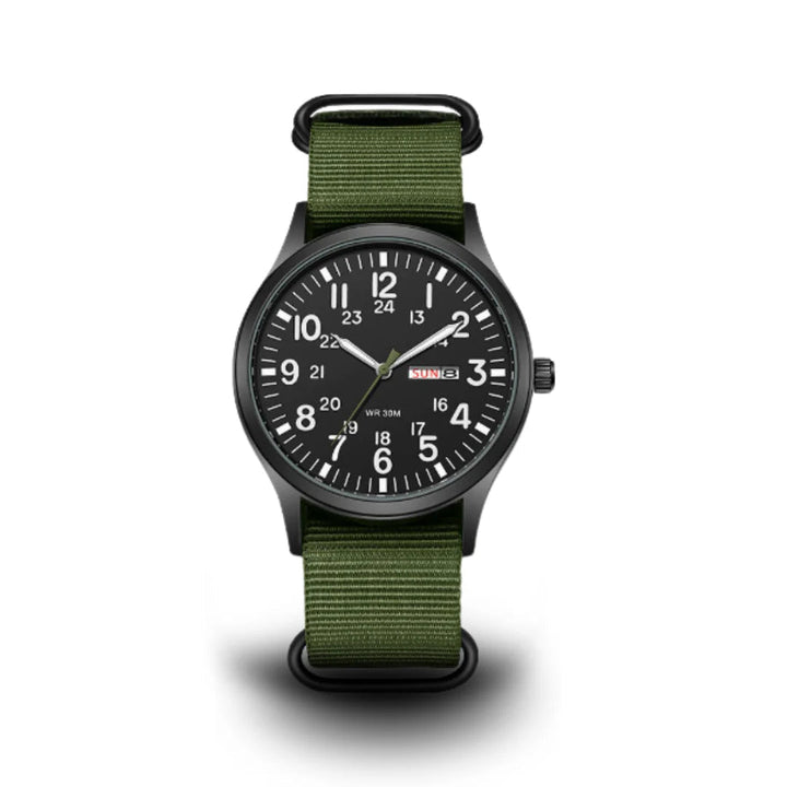 Men's Field Watch with Woven Fabric Strap and Day-Date Window 1
