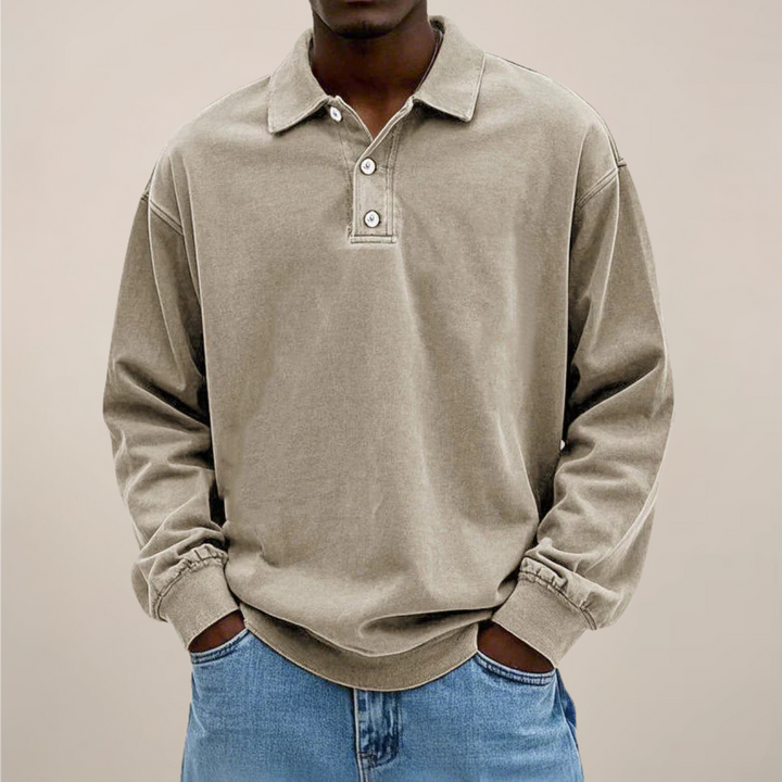 Men's Long Sleeve Polo Shirt with Button Placket and Relaxed Fit 6