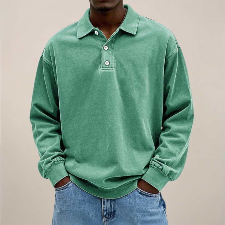 Men's Long Sleeve Polo Shirt with Button Placket and Relaxed Fit 9