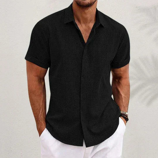Classic Men's Short Sleeve Button-Up Shirt with Spread Collar 1