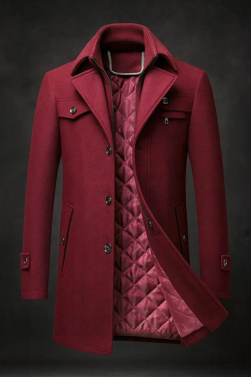 Men's Classic Wool Overcoat with Double Collar and Quilted Satin Lining 3