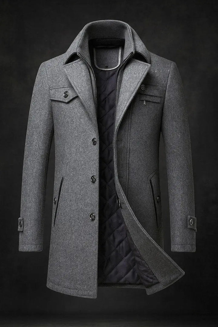 Men's Classic Wool Overcoat with Double Collar and Quilted Satin Lining 4