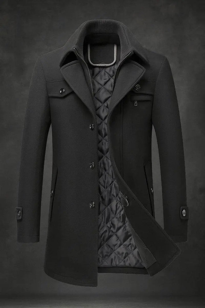 Men's Classic Wool Overcoat with Double Collar and Quilted Satin Lining 5