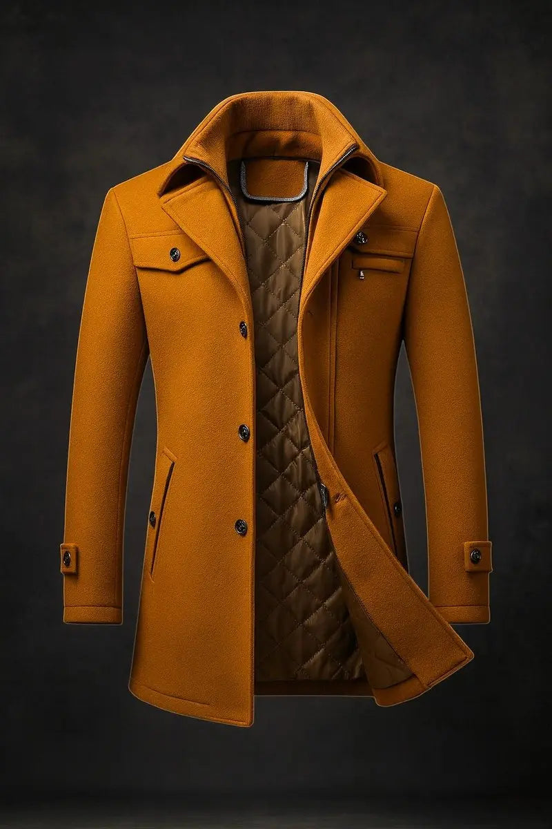 Men's Classic Wool Overcoat with Double Collar and Quilted Satin Lining 1