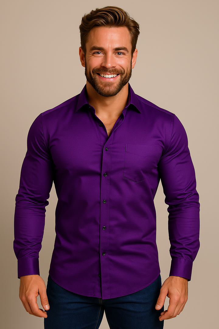 Men's Slim Fit Long Sleeve Dress Shirt with Button Front and Chest Pocket 6