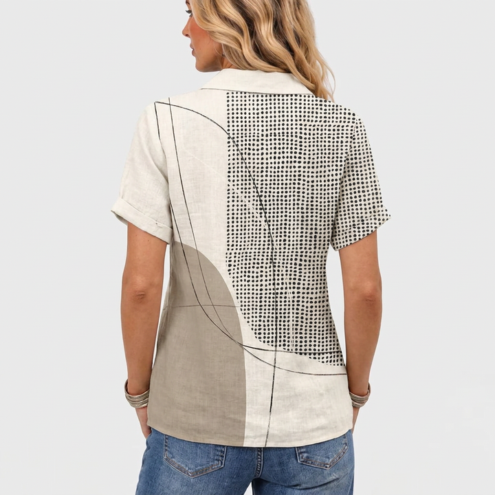 Abstract Print Collared Shirt in Cotton Linen Blend 5