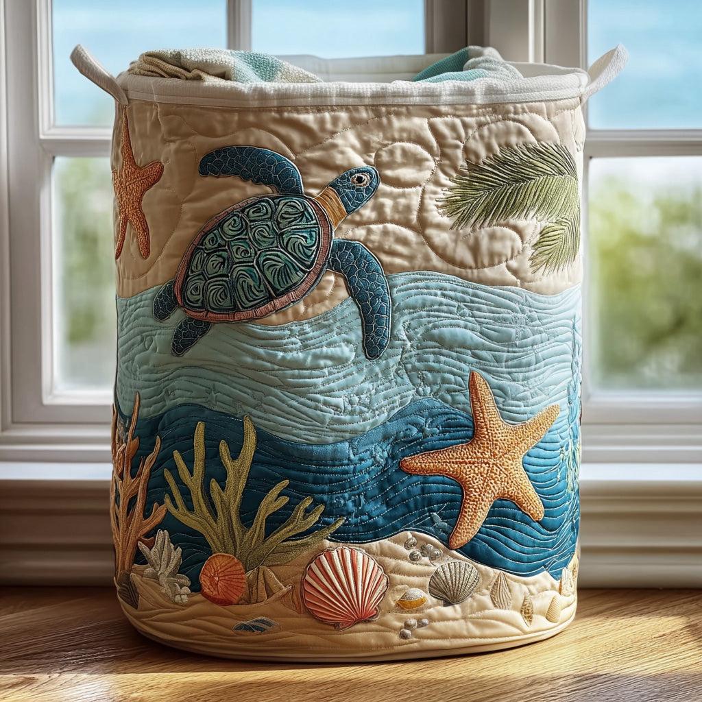 Quilted Laundry Basket with Canvas Handles, Self-Standing Cotton-Poly Hamper 1