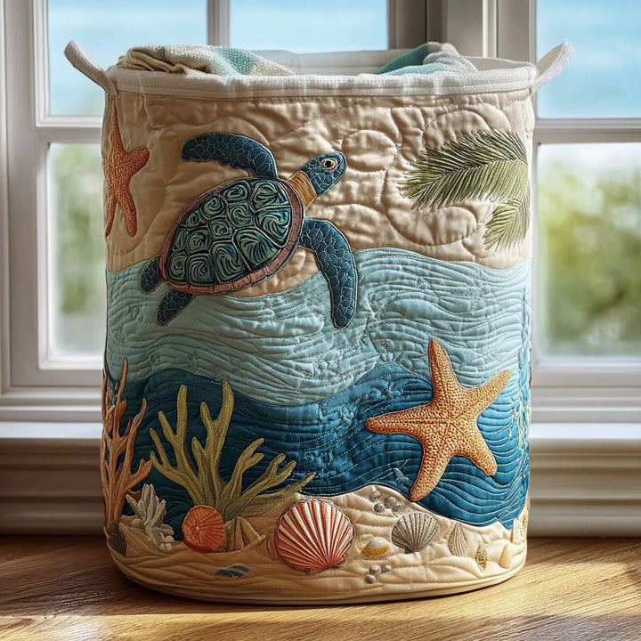 Quilted Laundry Basket with Canvas Handles, Self-Standing Cotton-Poly Hamper 1