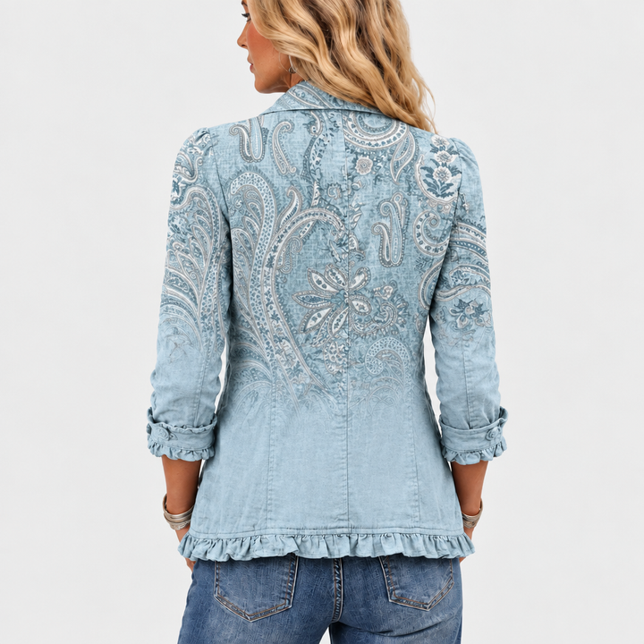 Retro Paisley Ruffled Jacket with Open Front and Collar 5