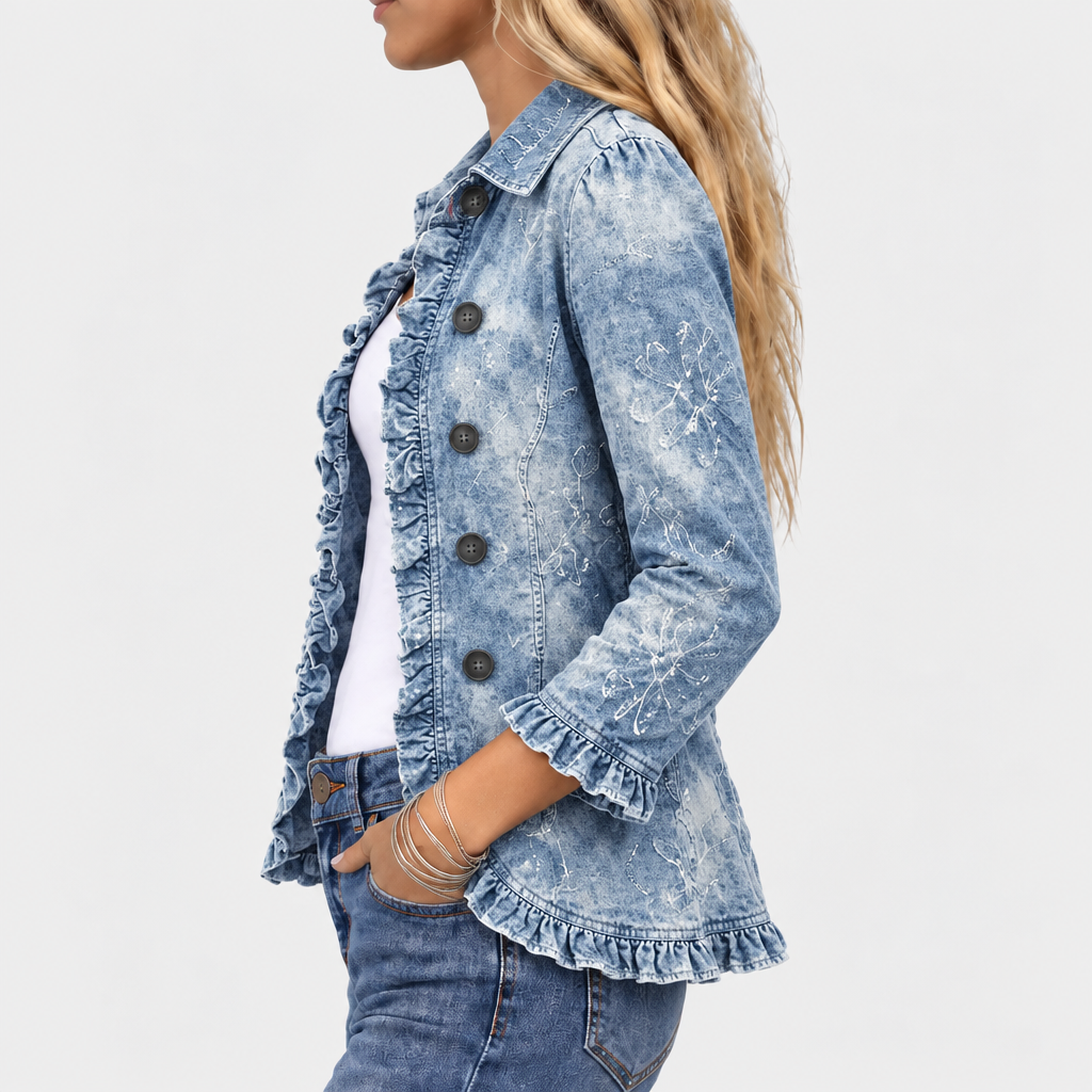 Vintage Botanical Print Ruffle Jacket with Collar 3