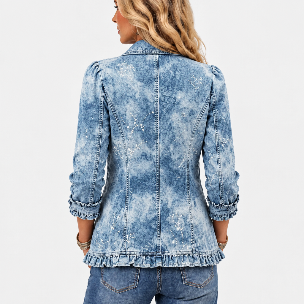 Vintage Botanical Print Ruffle Jacket with Collar 4