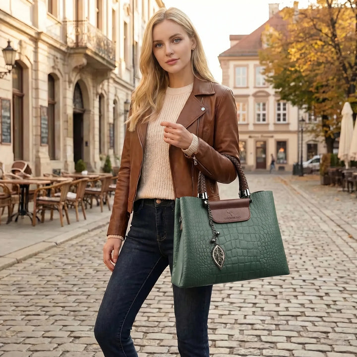 Crocodile Embossed Structured Handbag - Varelina