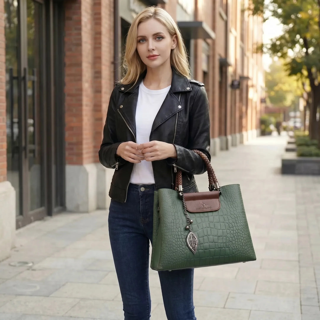 Crocodile Embossed Structured Handbag - Varelina