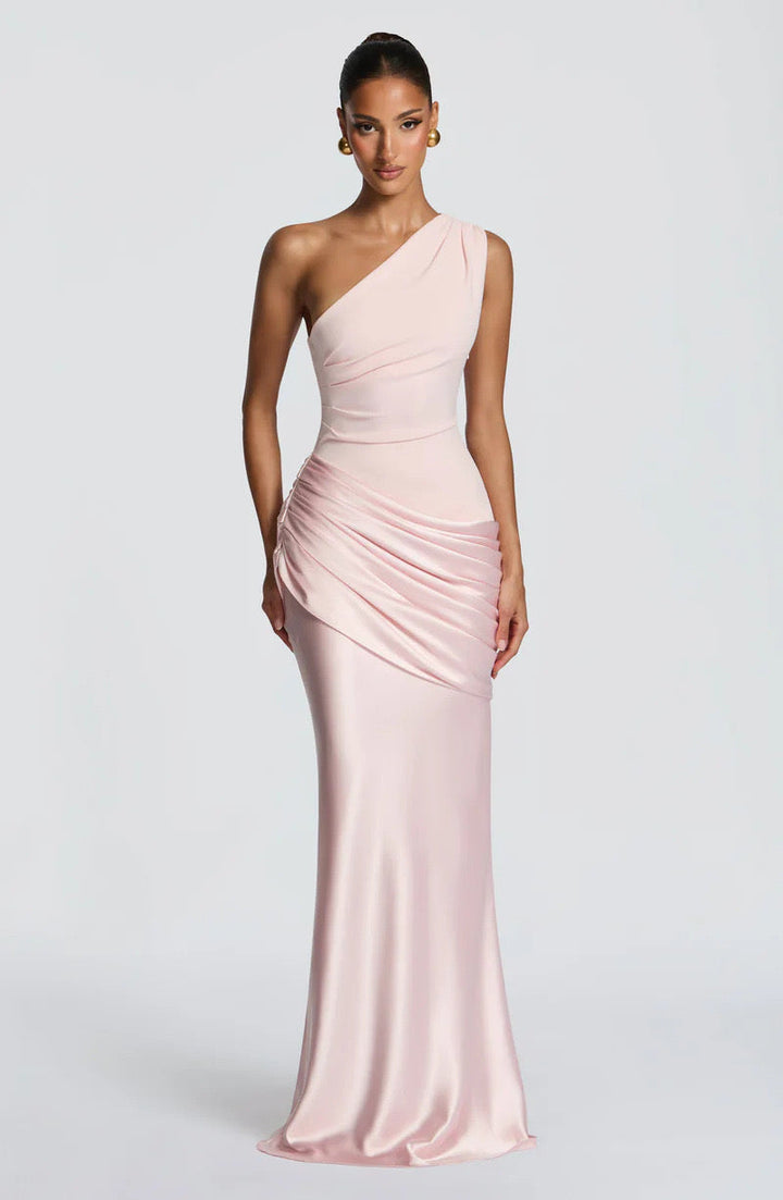 Sidonie One-Shoulder Draped Satin Maxi Dress 18