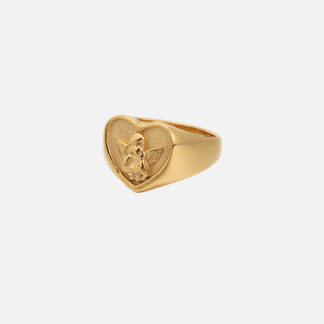 Heart Shaped Angel Ring with Wings and Halo Detail 1