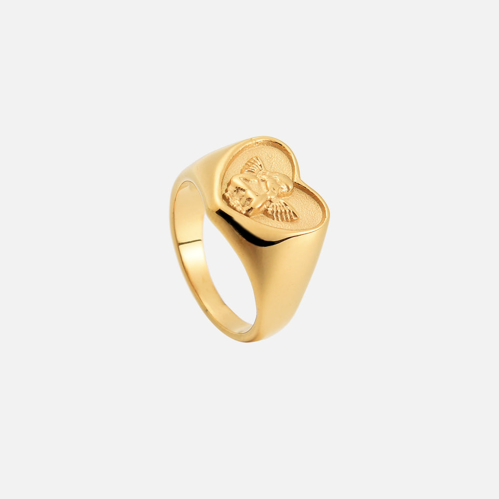 Heart Shaped Angel Ring with Wings and Halo Detail 2